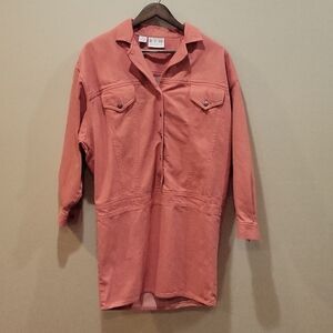 Vintage Drop Waist Wide shoulder color denim mini dress dusty coral size 8 EUC